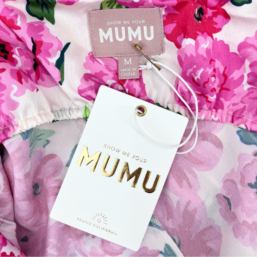 NWT Show Me Your Mumu Rosa Ruffle Pink Floral Satin Mini Dress Size Medium - Picture 11 of 15